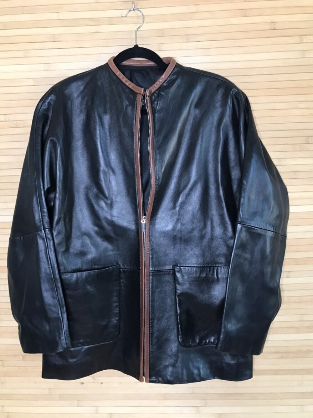 Vintage Ellen Tracy Size 8 Black & Brown Leather Jacket Boho